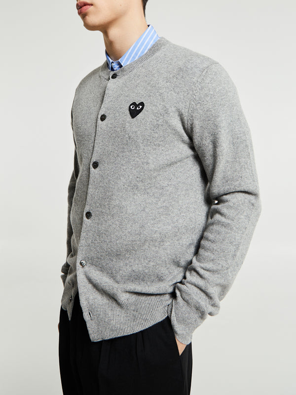 Stoy Round Neck Black Emblem Knit In Light Grey