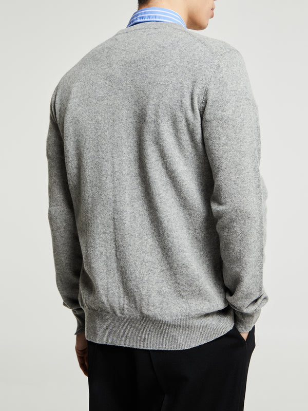 Stoy Round Neck Black Emblem Knit In Light Grey