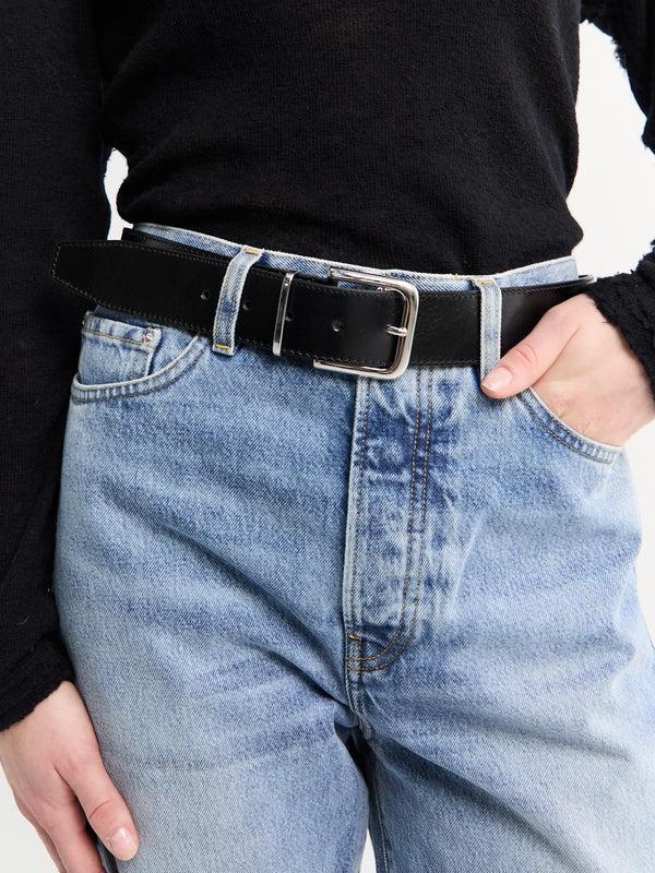 Stoy Sarno Leather Belt In Black And Silver