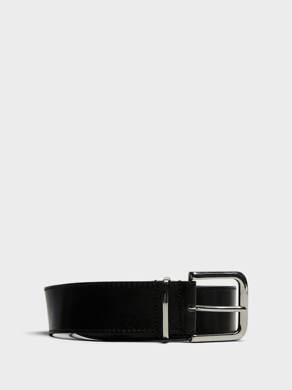 Stoy Sarno Leather Belt In Black And Silver