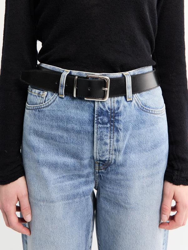 stoy Sarno Leather Belt in Black and Silver