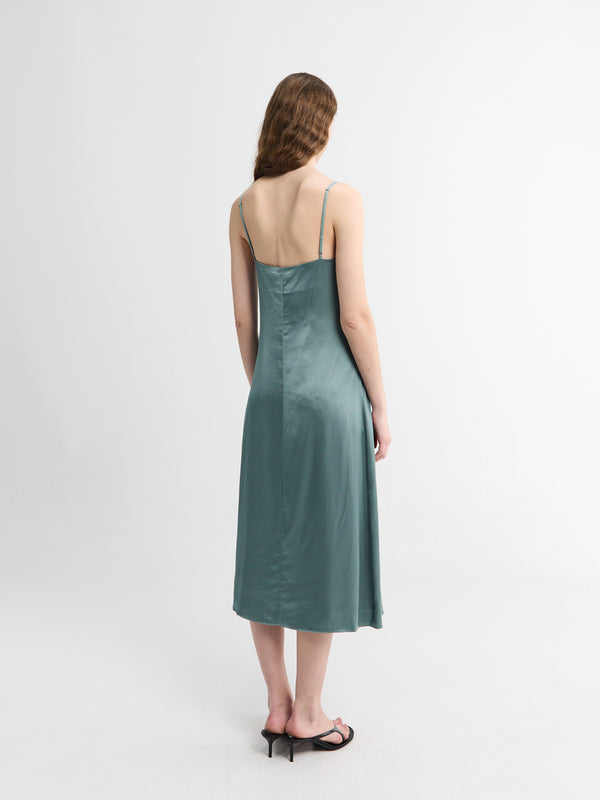 Stoy Satin Slip Dress In Vintage Green