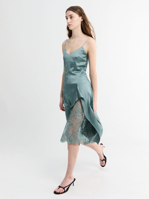Stoy Satin Slip Dress In Vintage Green