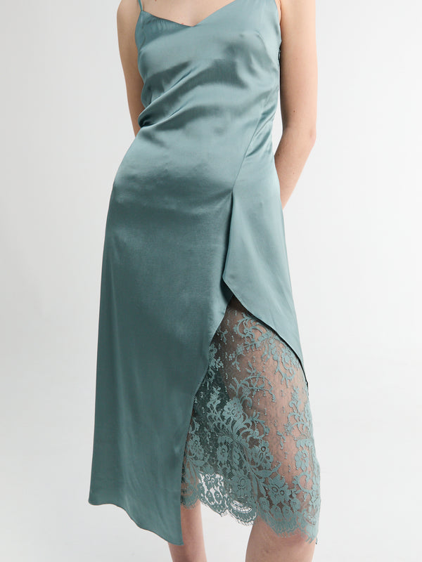 stoy Satin Slip Dress in Vintage Green