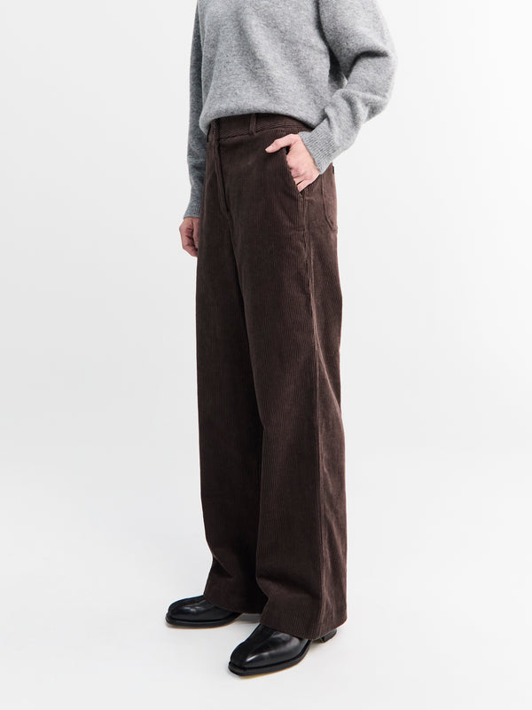 stoy Semi-Wide Corduroy Slacks in Brown