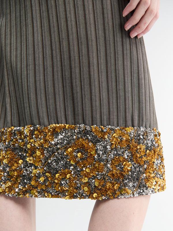 Stoy Sequined Striped Midi Skirt In Grey