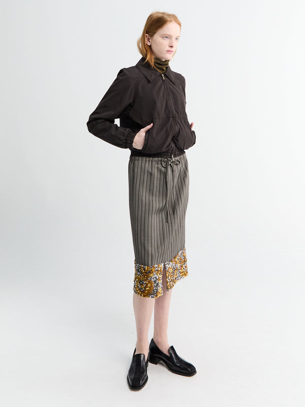 Stoy Sequined Striped Midi Skirt In Grey