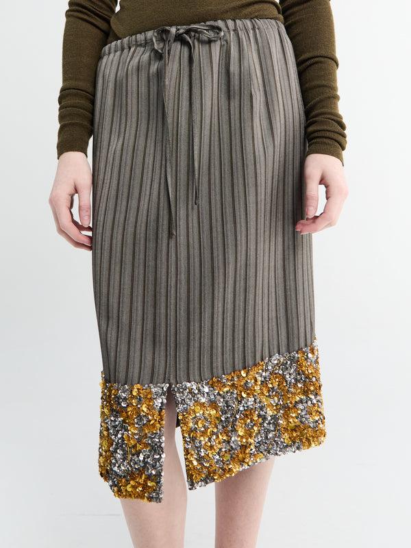 Stoy Sequined Striped Midi Skirt In Grey