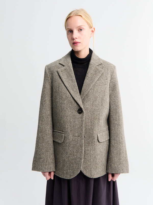 Stoy Shetland Wool Oversized Blazer In Brown