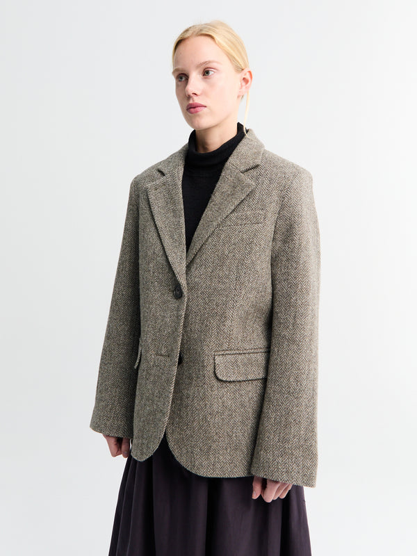 stoy Shetland Wool Oversized Blazer in Brown