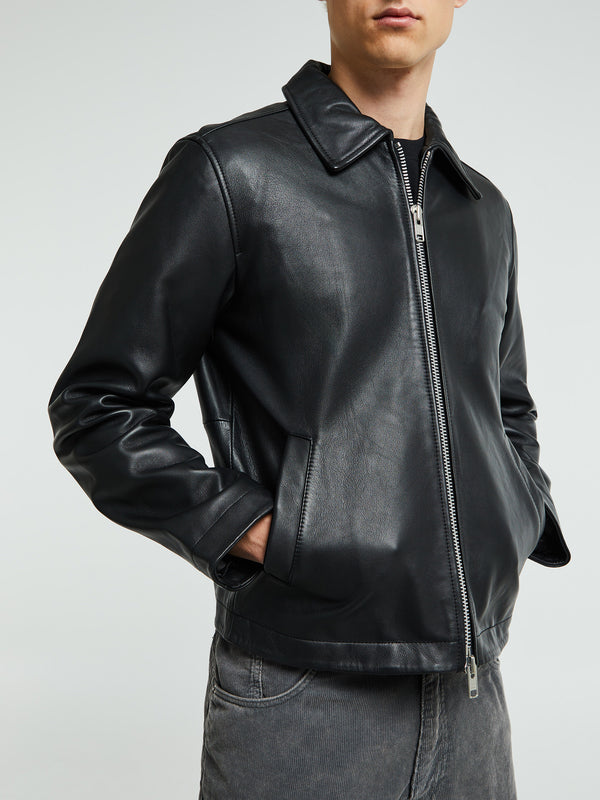 Stoy Short Leather Jacket In Black