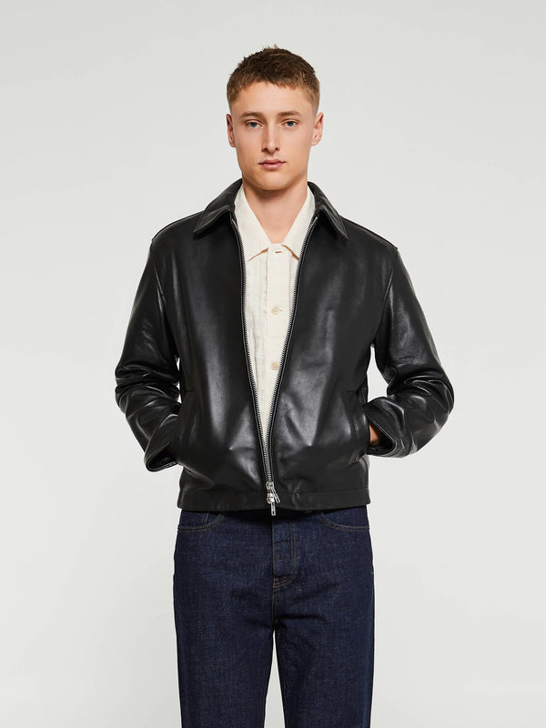 Stoy Short Leather Jacket In Black Shine