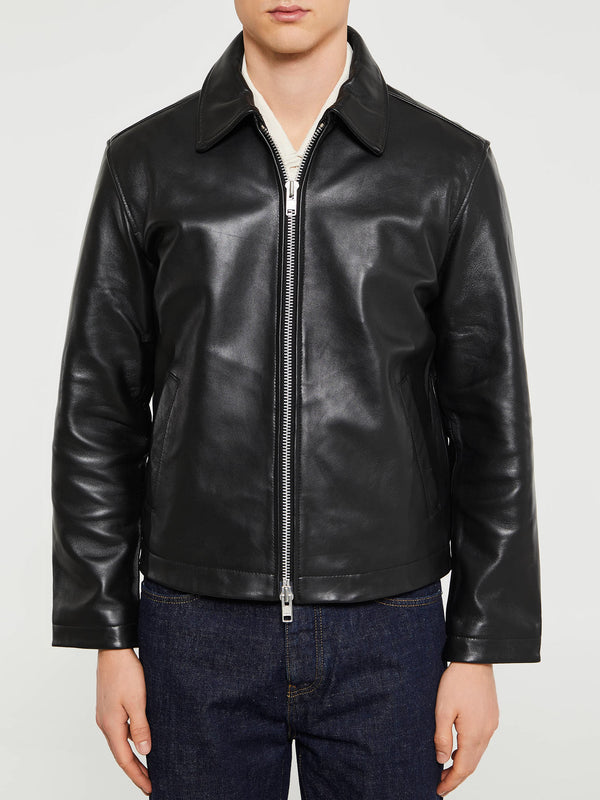 Stoy Short Leather Jacket In Black Shine