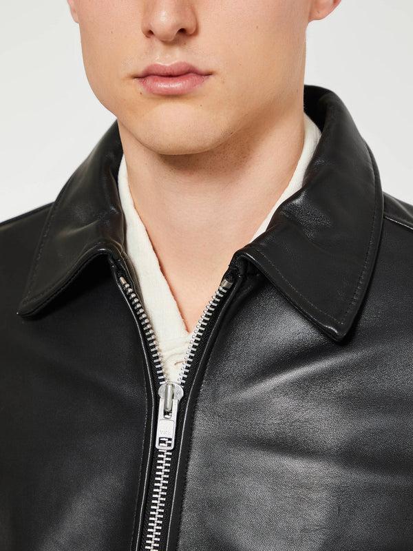 Stoy Short Leather Jacket In Black Shine