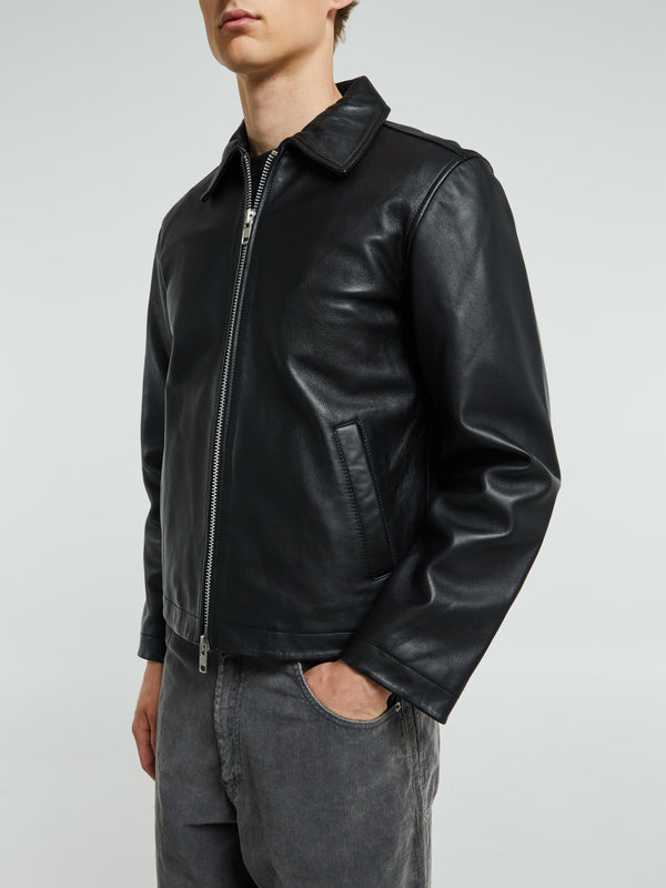 stoy Short Leather Jacket in Black