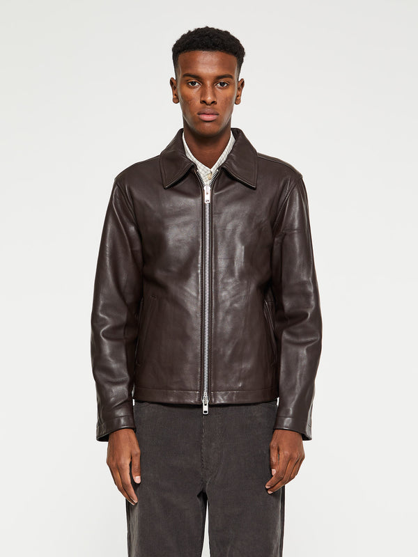 Stoy Short Leather Jacket In Brown