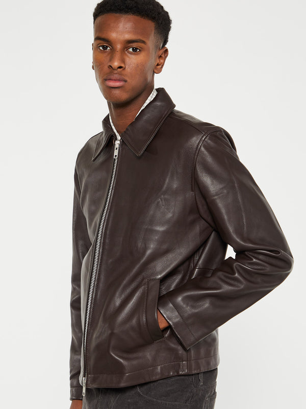 Stoy Short Leather Jacket In Brown