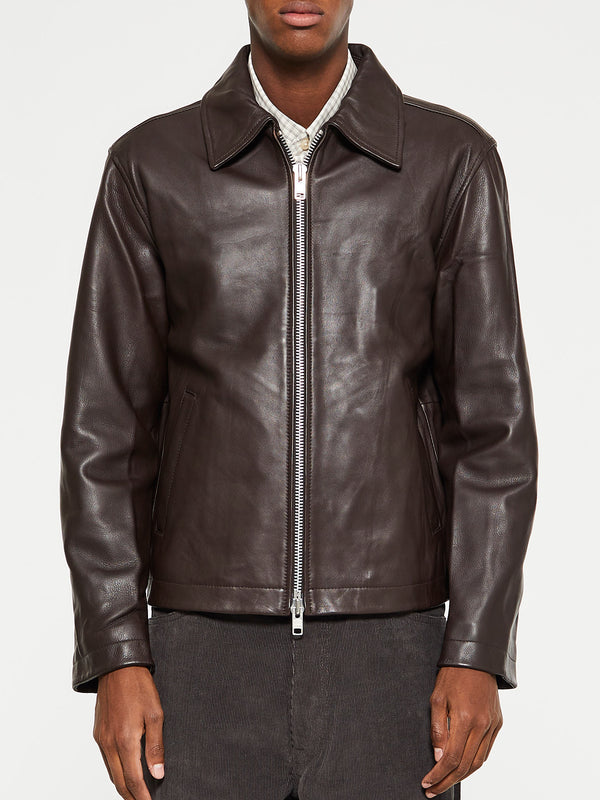stoy Short Leather Jacket in Brown