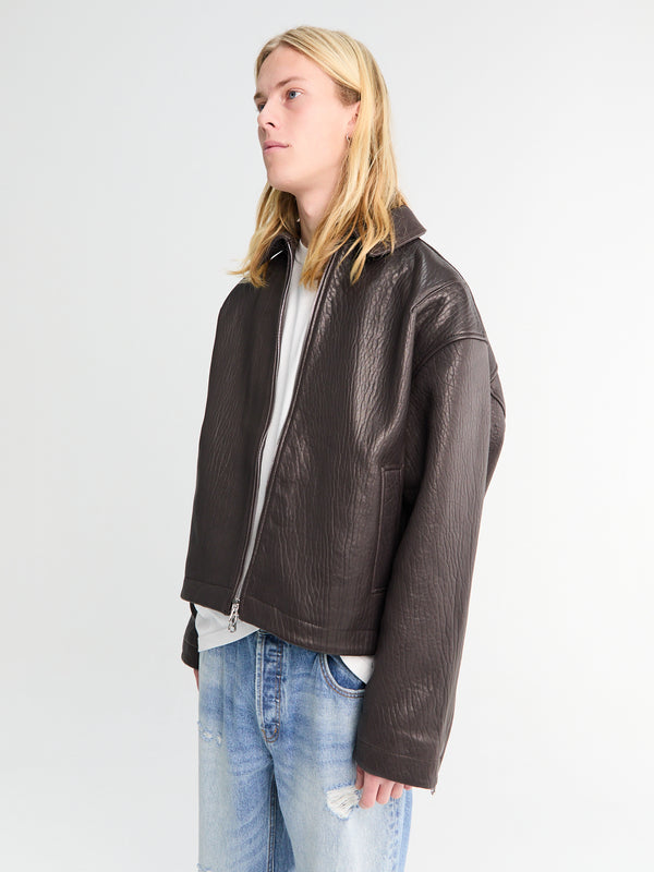 Stoy SHRUNKEN LEATHER JACKET-BROWN
