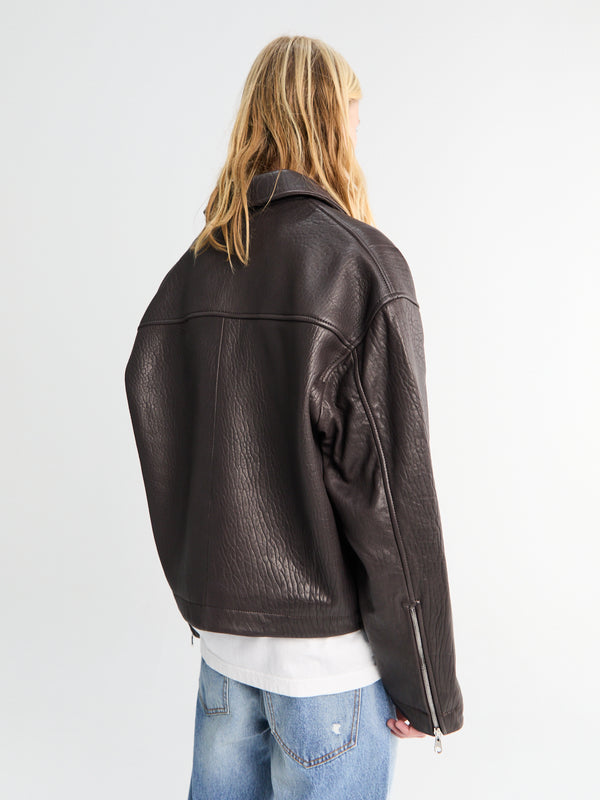 Stoy SHRUNKEN LEATHER JACKET-BROWN