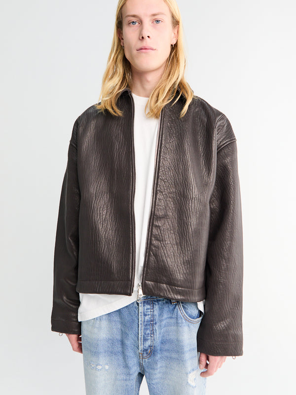stoy SHRUNKEN LEATHER JACKET-BROWN