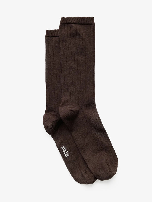 stoy Silk Rib Socks In Walnut