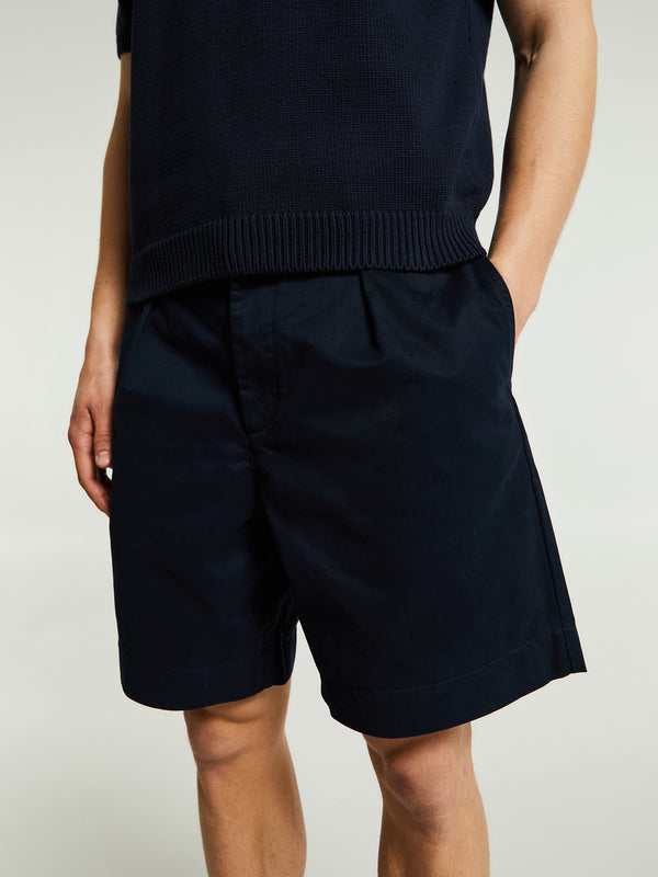 stoy Single-Pleat Baggy Shorts in Navy