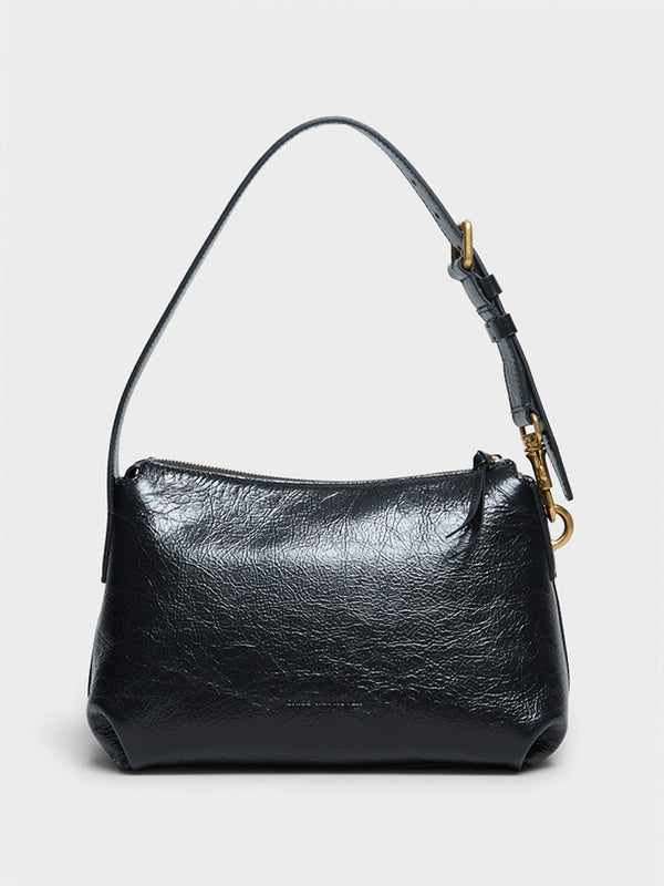 stoy Small Leather Shoulder Bag in Black