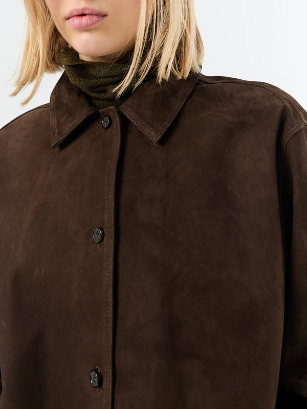 Stoy Soft Suede Overshirt In Bark