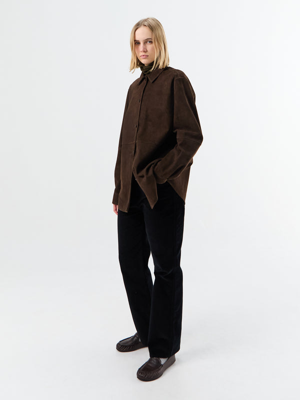 Stoy Soft Suede Overshirt In Bark