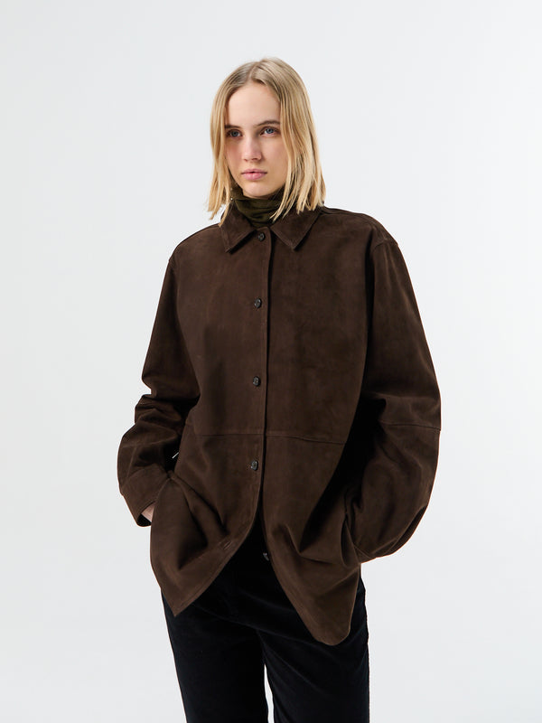 stoy Soft Suede Overshirt in Bark