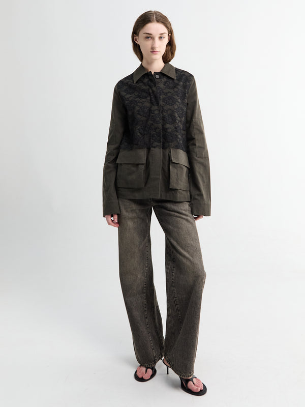 Stoy Split Jacket In Antique Mudd Coated Sateen