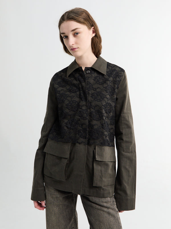 stoy Split Jacket in Antique Mudd Coated Sateen