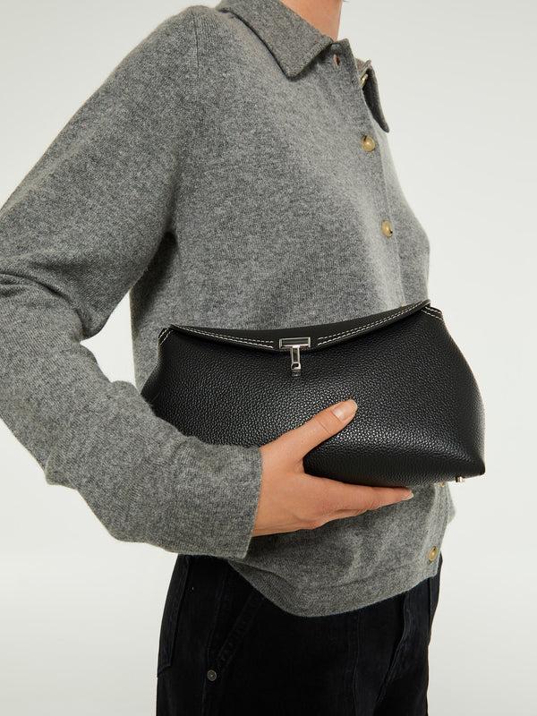 Stoy T-Lock Clutch In Black Grained Leather