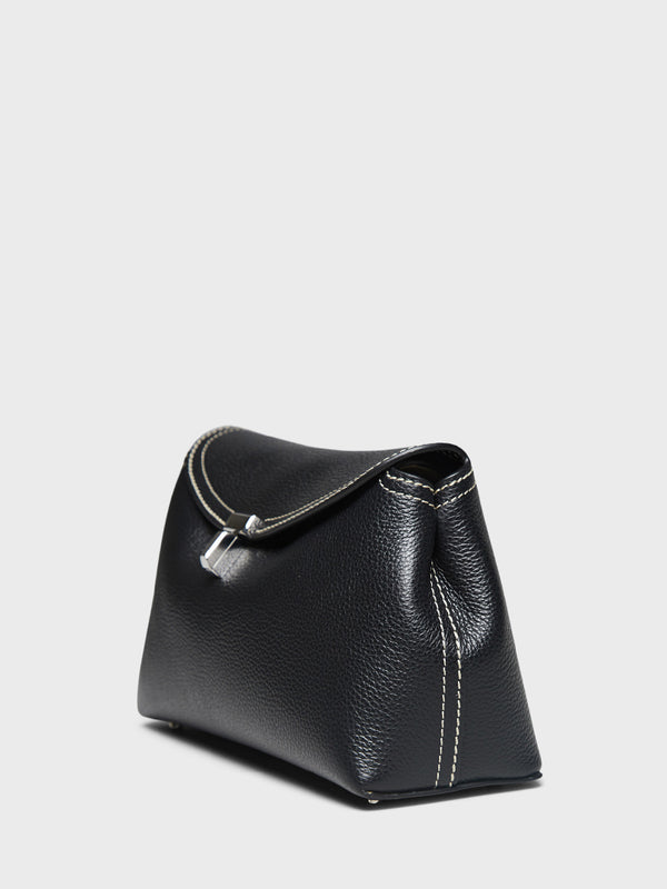 Stoy T-Lock Clutch In Black Grained Leather