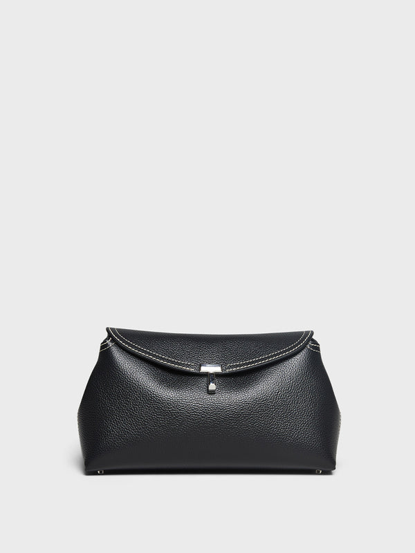 stoy T-Lock Clutch in Black Grained Leather