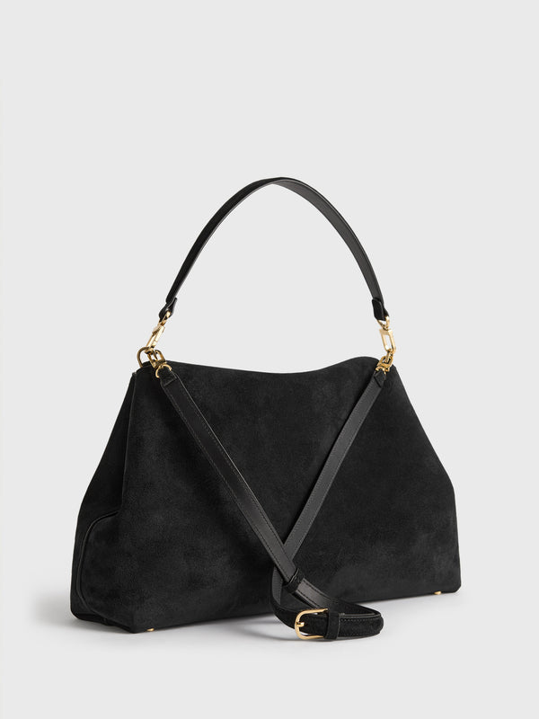 Stoy T-Lock Suede Satchel Bag In Black
