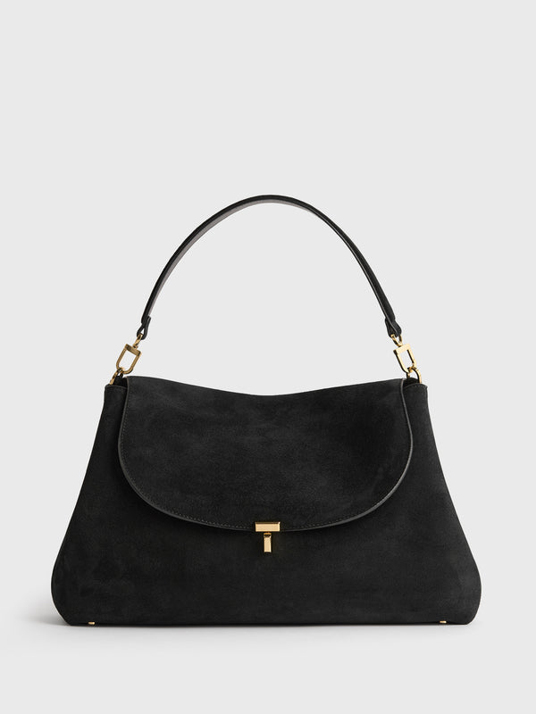 stoy T-Lock Suede Satchel Bag in Black