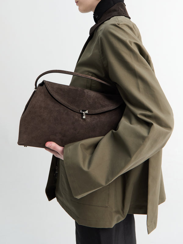 stoy T-lock Suede Top Handle Bag in Brown