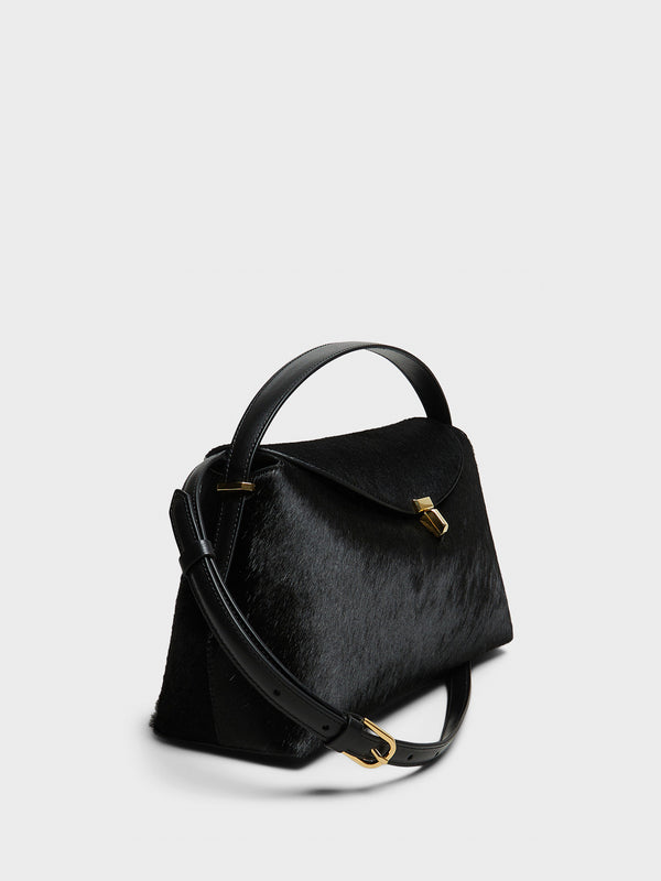 Stoy T-Lock Top Handle Bag In Black Pony Hair