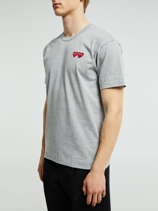 Stoy T-Shirt With Double Burgundy Emblem In Grey