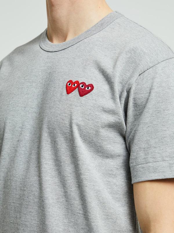 Stoy T-Shirt With Double Burgundy Emblem In Grey