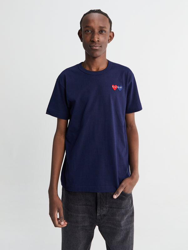 Stoy T-Shirt With Double Burgundy Emblem In Navy