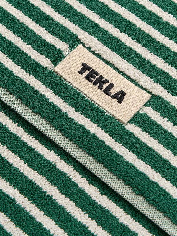 Stoy Terry Bath Mat In Teal Green Stripes