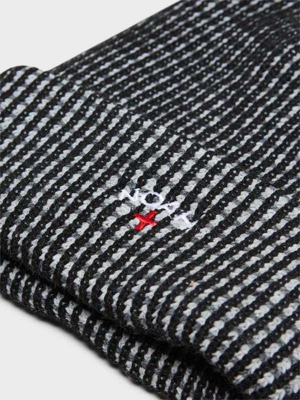Stoy Tri-Color Beanie In Black And Heather Grey