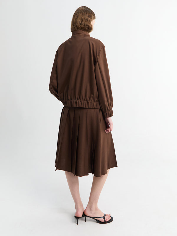 Stoy Tropical Wool Pleated Skirt In Brown