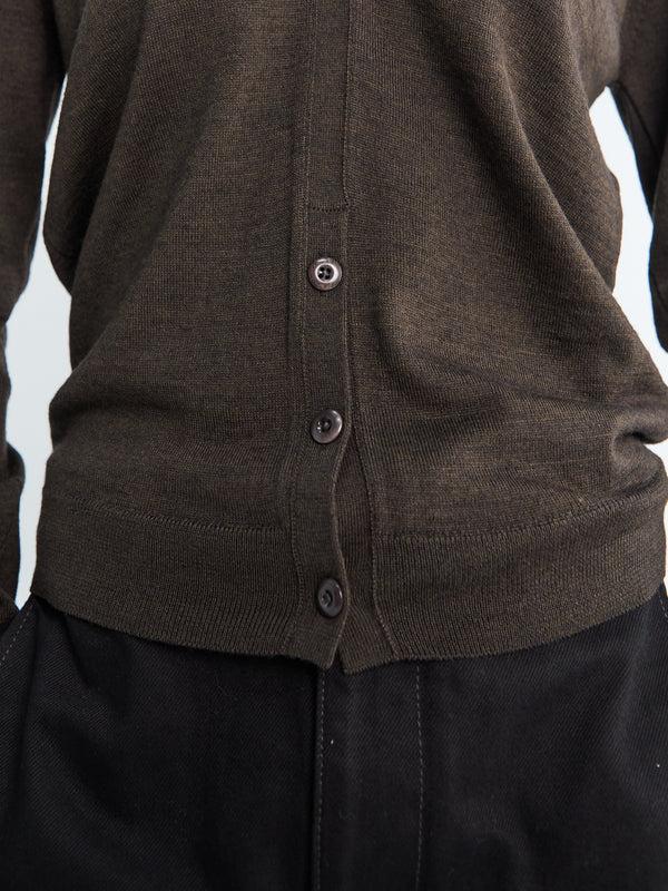 Stoy Twisted V Neck Cardigan In Dark Cacao