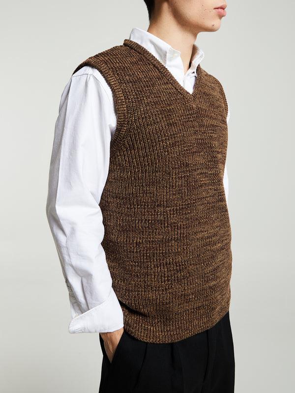 Stoy Twisted Yarn Sweater Vest In Tan/Brown