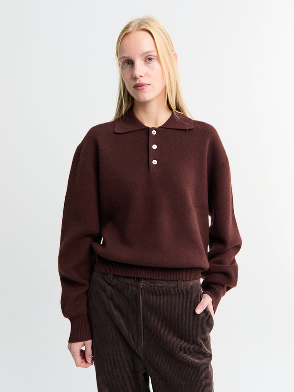 stoy Unisex Cashmere Collared Sweater in Brown