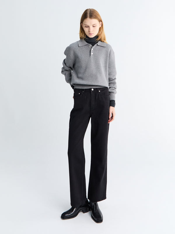 Stoy Unisex Collared Sweater In Melange Grey